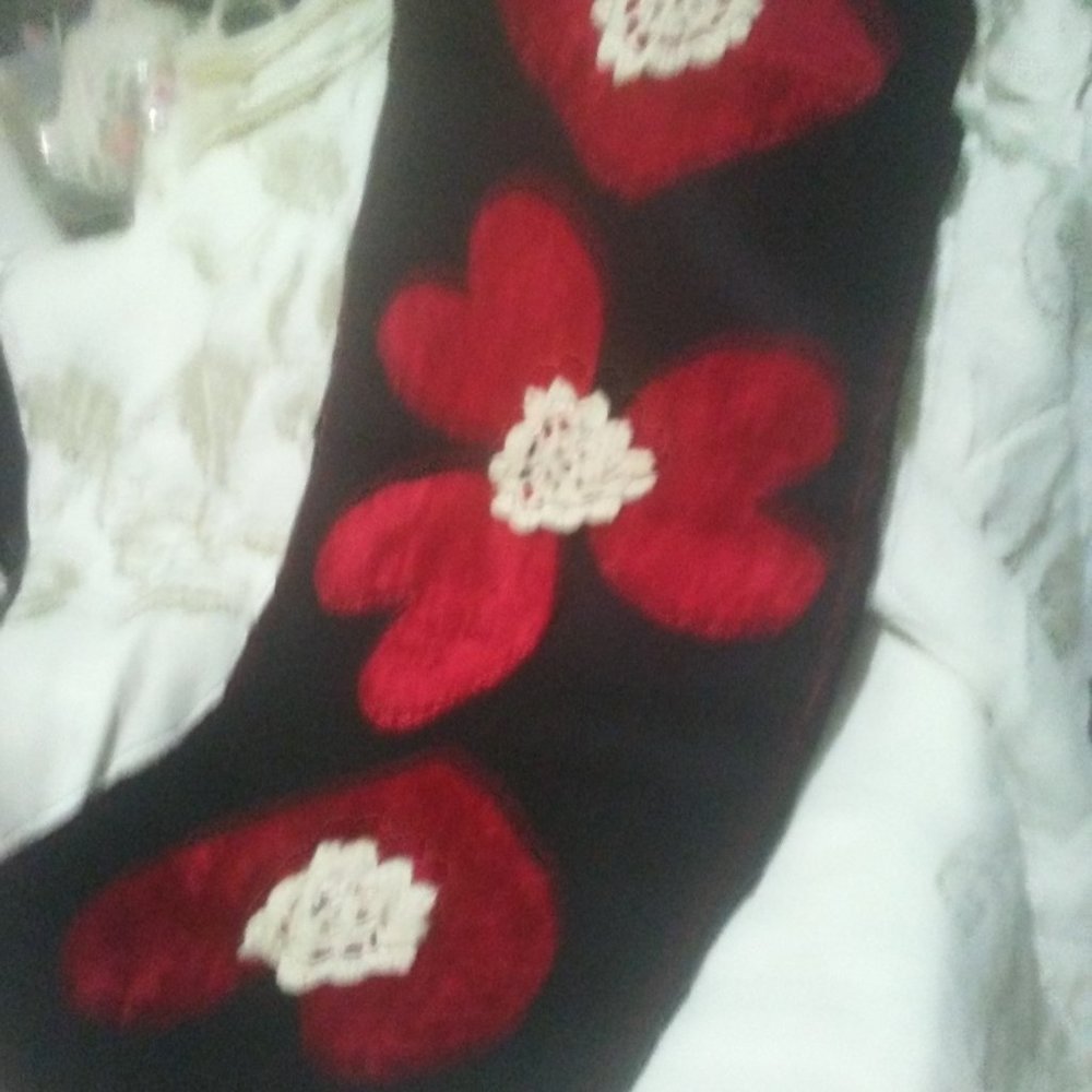 Valentine's Day Table Runner, Red Velveteen and felt. Hand made